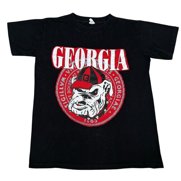Vintage 90s Georgia Bulldogs T-Shirt Black UGA Mascot Dog Single Stitch Small - Picture 1 of 7
